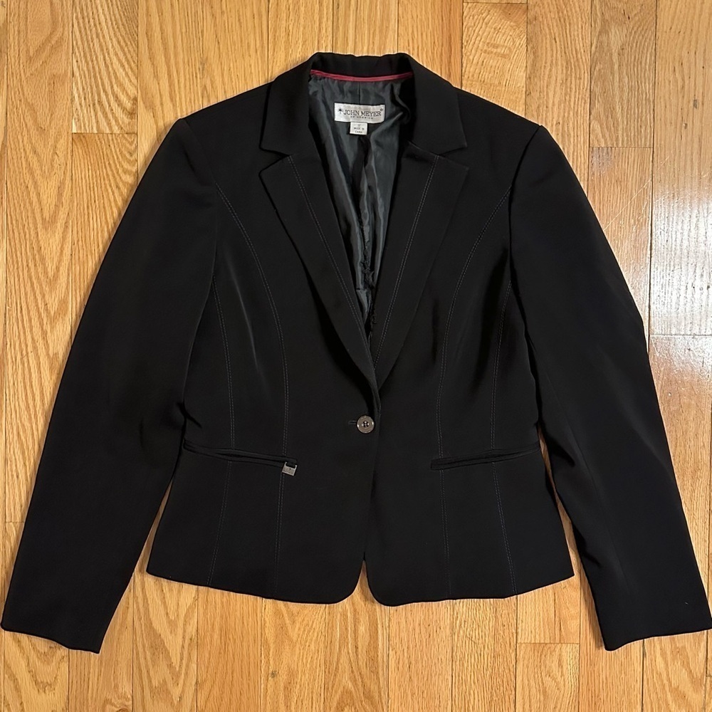 John Meyer Norwich Jacket Blazer Black Womens 12 Stitching Detail One Button